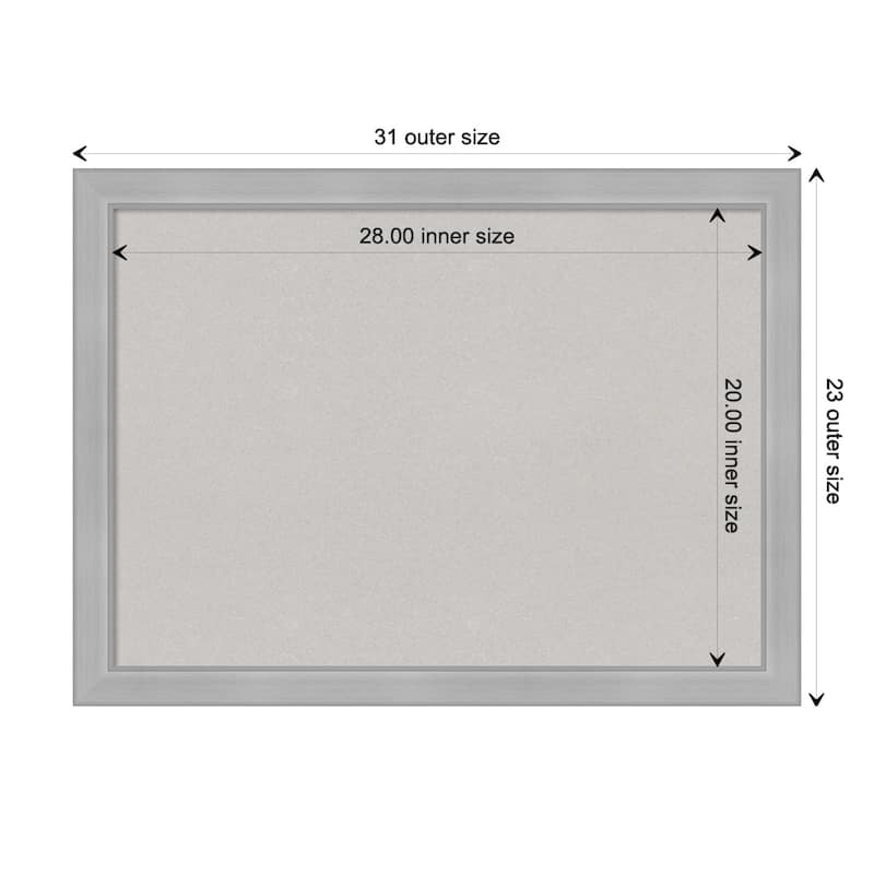 Vista Brushed Nickel Narrow Framed Grey Corkboard Bulletin Board - Board Size 28x20