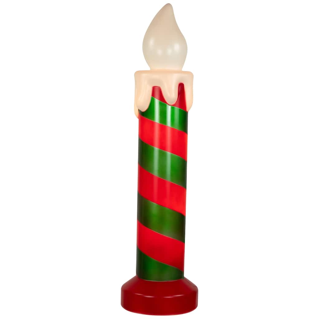 20" Lighted Green Red Striped Blow Mold Candle Outdoor Christmas Decor