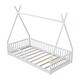 preview thumbnail 16 of 20, Twin Size Floor Bed, Platform Bed Frame with Fence and Roof, Solid Wood Playhouse Bedframe w/Open Door, No Box Spring Needed