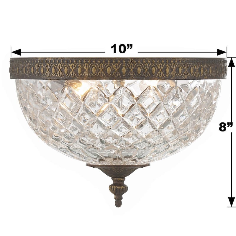 Crystorama 2 Light Crystal Flush Mount - 10"W x 8"H x 10"D