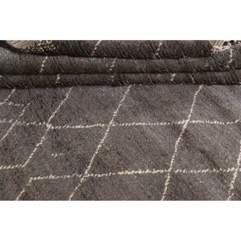 Trellis Modern Moroccan Wool Area Rug Hand-knotted Living Room Carpet - 9'11" x 14'6"