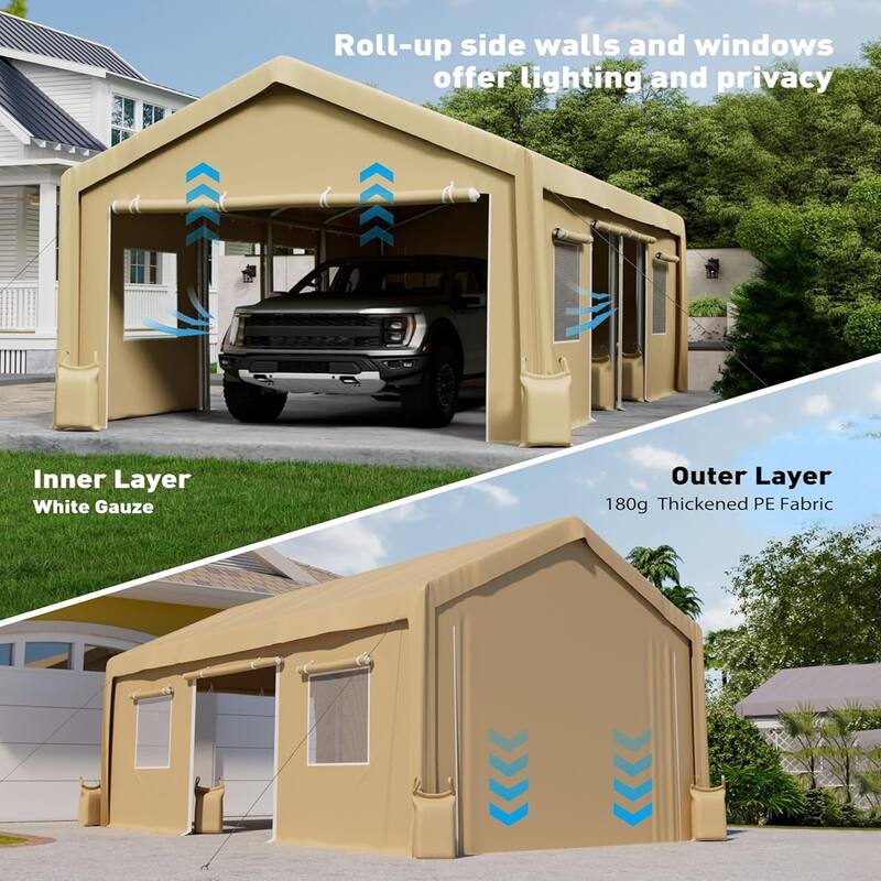 Replacement Zipper Doors for 10x20FT Portable Garage Zipper Doors Only No Frame Included Yellow