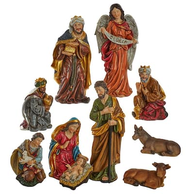 Kurt Adler 12.5-Inch Nativity Figurines Table Piece, 10-Piece Set - Multicolored