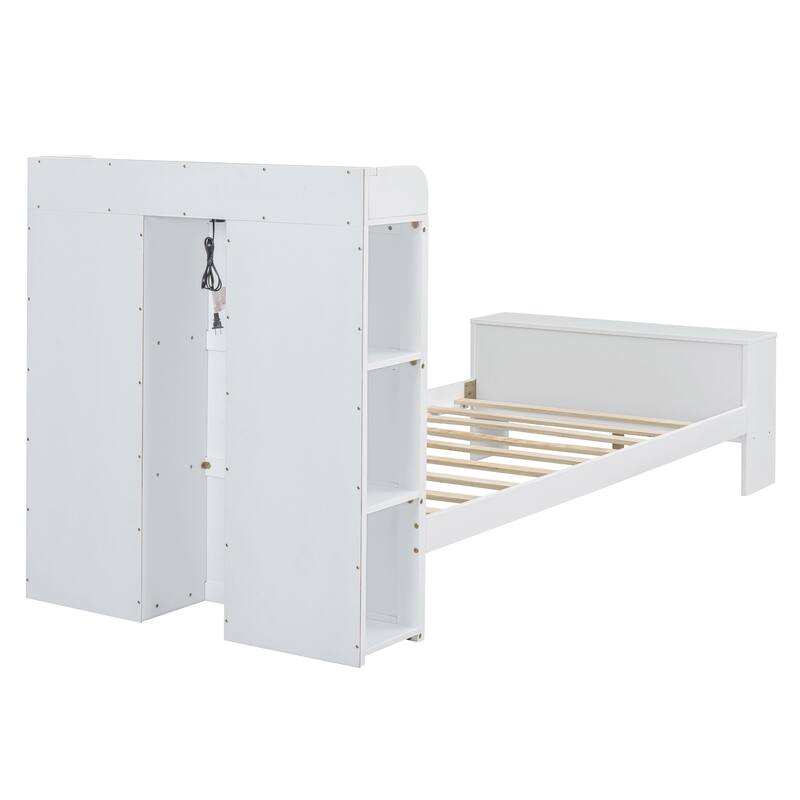 HomeRoots White Wood Twin Bed Frame With USB