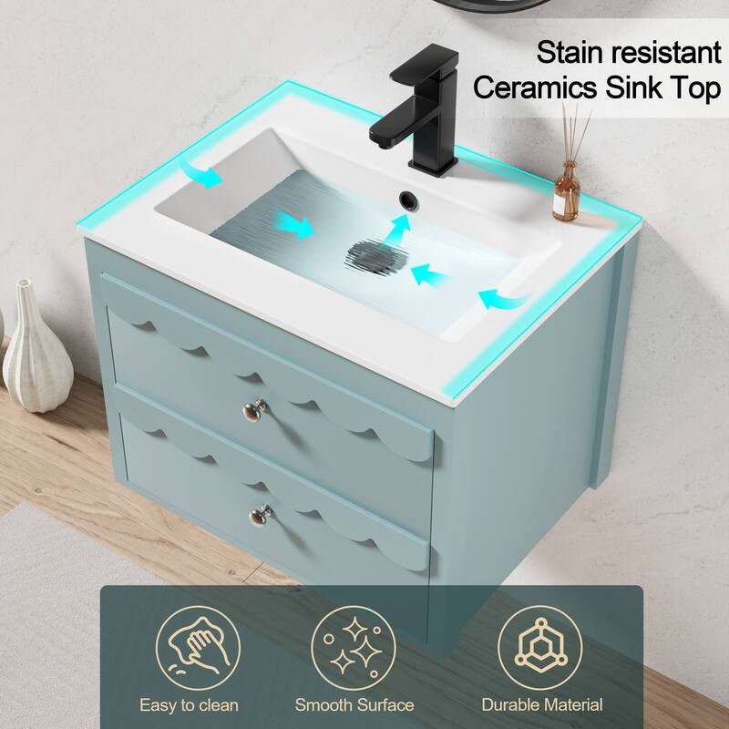 24"/30" Wall-Mounted Lace Trim Bathroom Vanity Floating Storage Cabinet