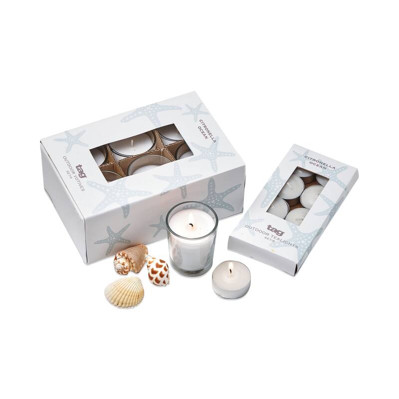 Citro Ocean Glass Votives Set Of 6 Scented Glass Candle With Notes Of Fresh Aloe Melon And Woddy Florals - White