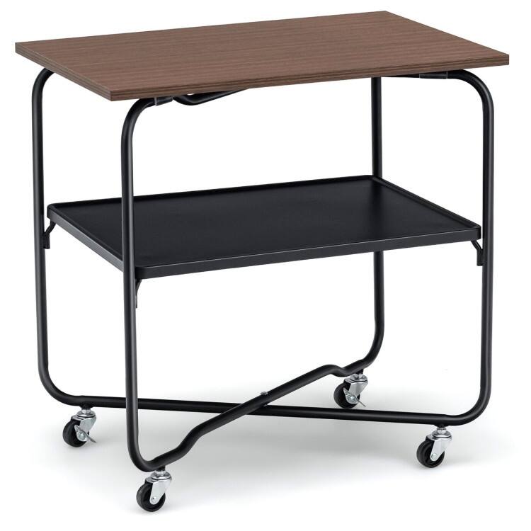 2-Tier End Table with Metal Storage Shelf and Foldable Frame - 23.5" x 15.5" x 24" (L x W x H) - Brown