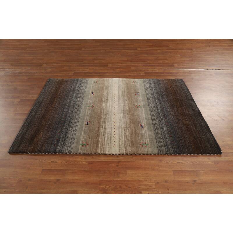Hand Knotted Oriental 100% Wool Carpet Tribal Animal Pictorial Brown Gabbeh Area Rug - 5' 10'' X 4' 1''