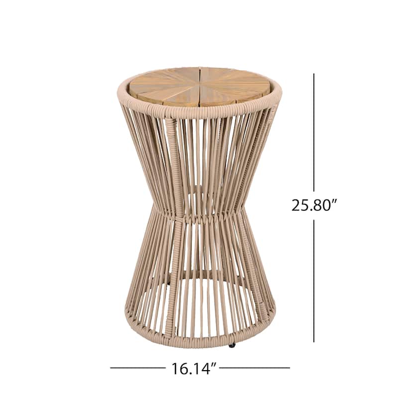 Scott Living - Nara 25.8"H Modern Outdoor Acacia Wood and Woven Rope Side Table, Tapered Cylindrical Silhouettes Design