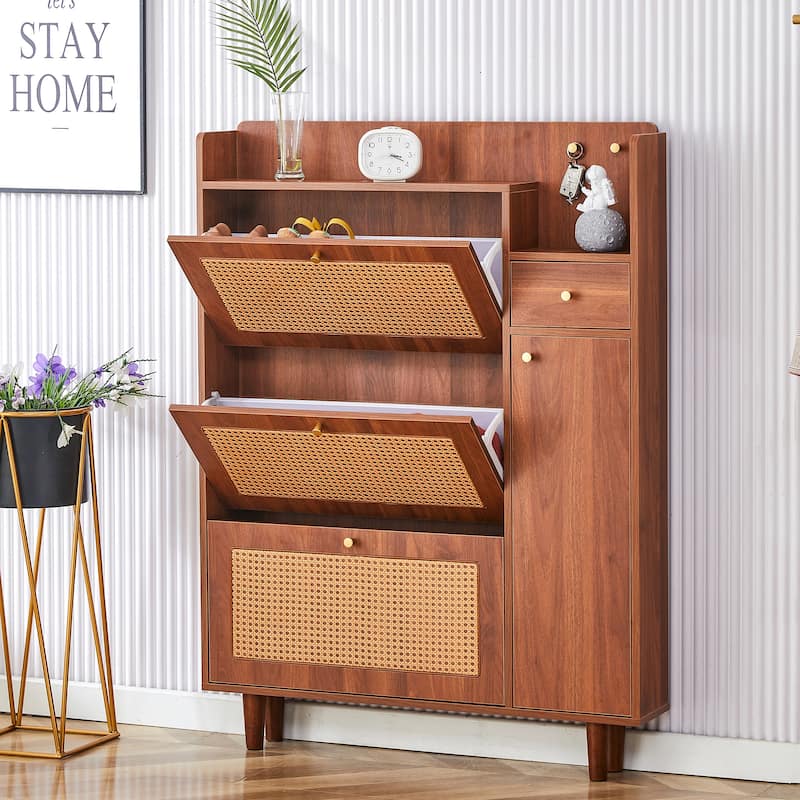 Modern minimalist storage cabinet, Japanese rattan shoe cabinet, bed top cabinet, small home furniture