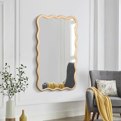 Mia Solid Wood Wavy Rectangle Wall Mirror with HD Reflection and Artistic Frame Design by GDFStudio - 40" x 28"