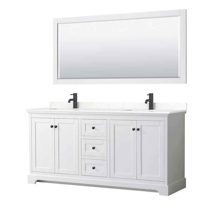 Wyndham Collection WCV232372D-QTZ-UNSM70 Avery 72" Free Standing - White / Giotto Quartz Top / Matte Black Hardware