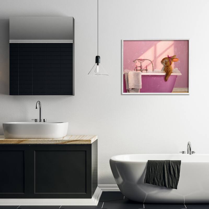 Stupell Bunny in Pink Relaxing Bath Framed Giclee Art Design By Lucia Heffernan
