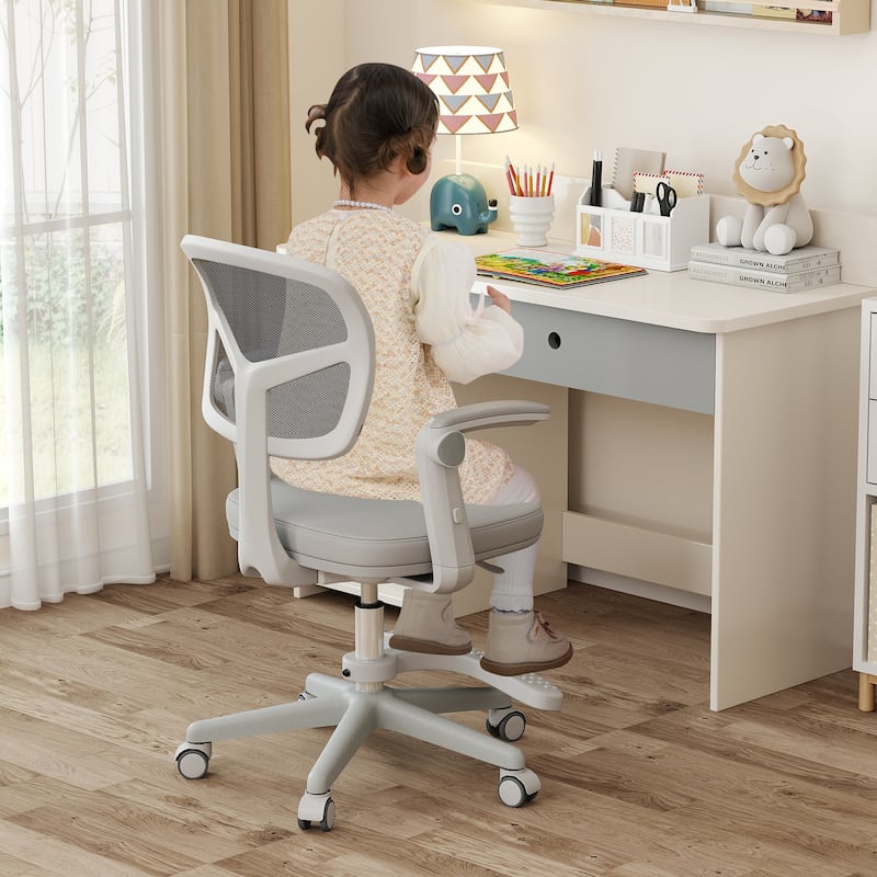 Height Adjustable Children Desk Chair with Swivel Base and Lumbar Support Smooth Wheels - 22.5" x 21.5" x 31.5"-36"