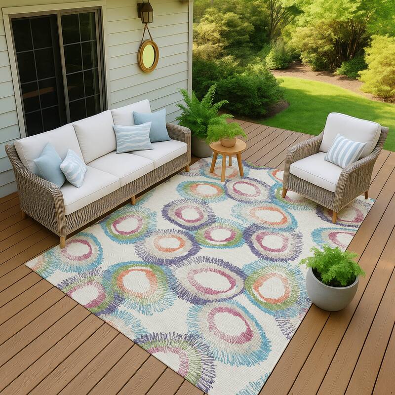 Machine Washable Indoor/ Outdoor Modern Spikey Chantille Rug - Pearl - 9' x 12'
