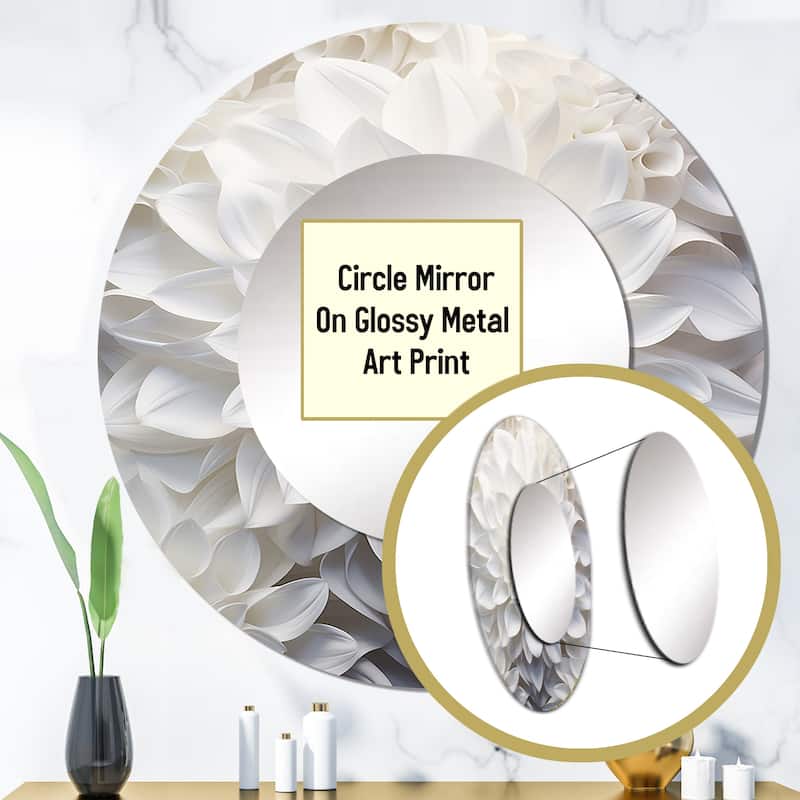 Designart "Minimalism White Dahlia" Dahlia Round Bathroom Mirror - black Traditional Round Wall Décor