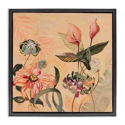 Stupell Tropical Foliage & Blooms Framed Floater Canvas Wall Art Design By Dusza