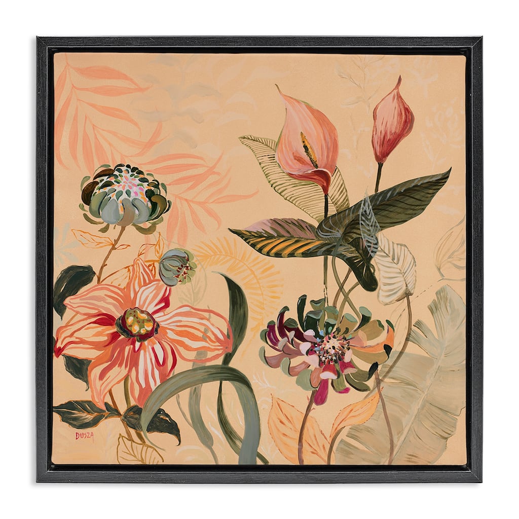 Stupell Tropical Foliage & Blooms Framed Floater Canvas Wall Art Design By Dusza
