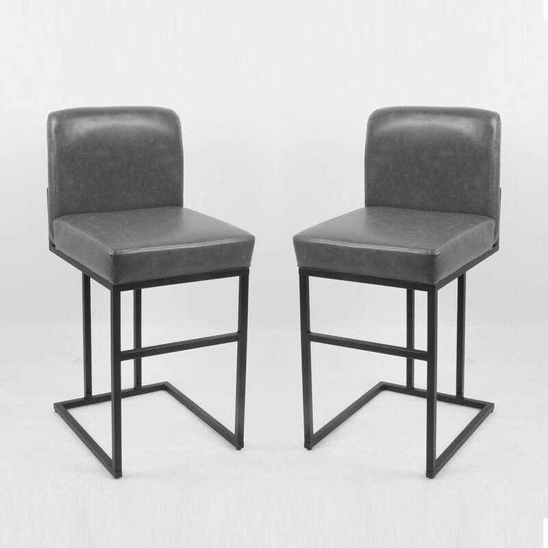 Bar Stools Set of 2, 24" Seat High Counter Height Leather Barstools
