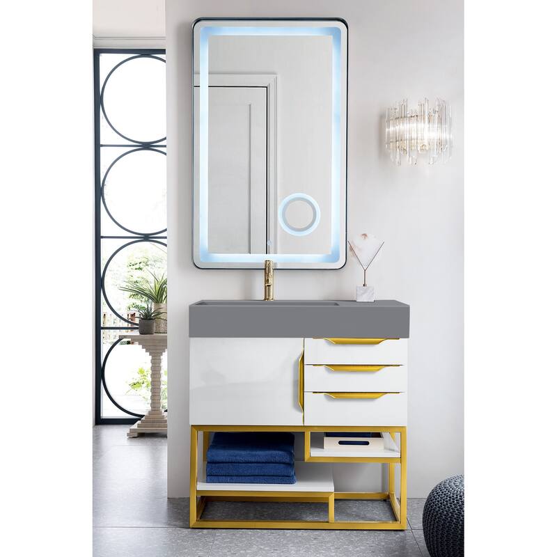 James Martin Vanities Columbia 36" Single Vanity, Glossy White with Radiant Gold Hardware