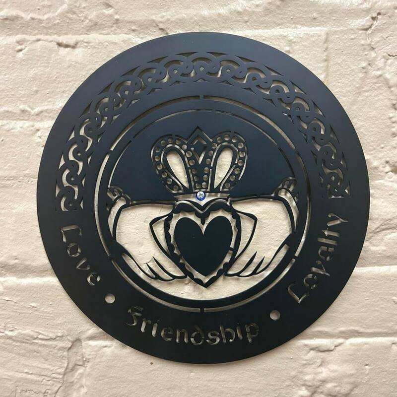 Steel Claddagh Wall Hanging with Irish Symbol, 12-Inch Round Design - 12” L x 12” H