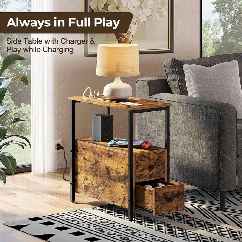 End Table with Charging Station - 23.6"D x 11.8"W x 24.4"H