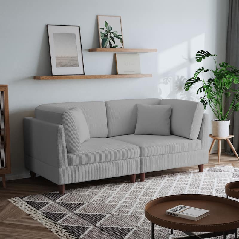 2-Piece Corduroy Loveseat Modular Sectional Sofa - Light Grey