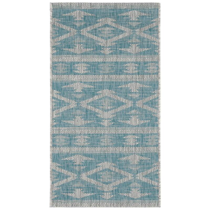 SAFAVIEH Courtyard Fraidel Indoor/ Outdoor Waterproof Patio Backyard Rug - 2' x 3'7" - Aqua/Grey