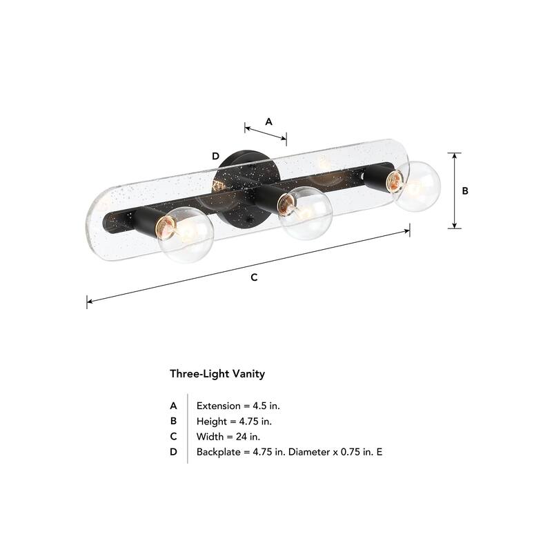 Demi 24 in. 3-Light Matte Black Vanity Light with Artisan Cast Glass Shade for Bathrooms