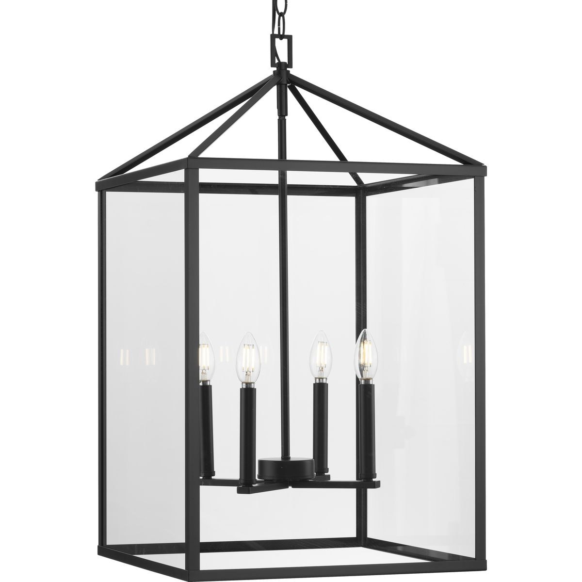 Progress Lighting Hillcrest Collection Four-Light Matte Black Transitional Hall & Foyer Light - 17 in x 17 in x 29.75 in