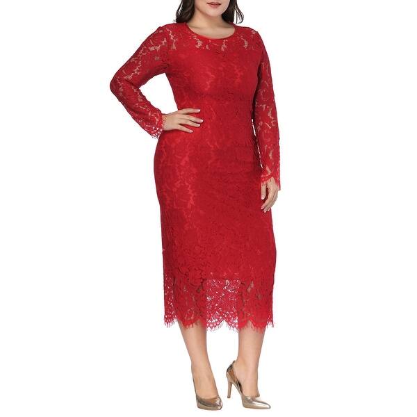 Qzunique Women S Plus Size Full Lace Evening Dresses Midi Skirts Hollow Out Long Sleeves Round Collar One Piece Dresses Overstock Qzunique Women S Plus Size Full Lace Evening Dresses Midi Skirts Hollow Out Long Sleeves Round Collar One Piece Dresses Overstock