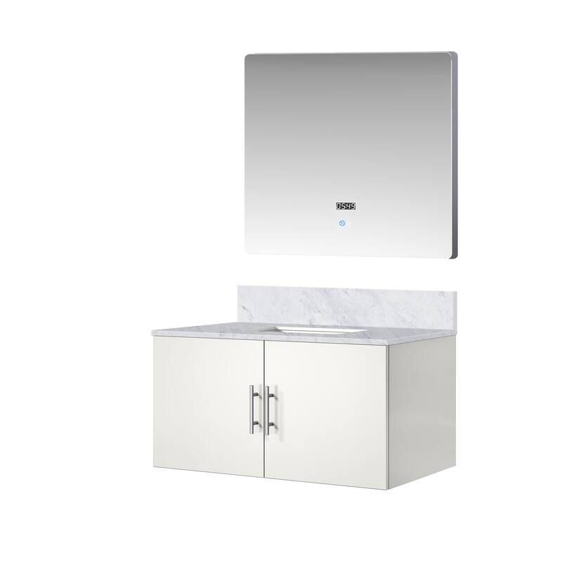 Geneva Bath Vanity with Carrara Marble Top, Sink & Mirror