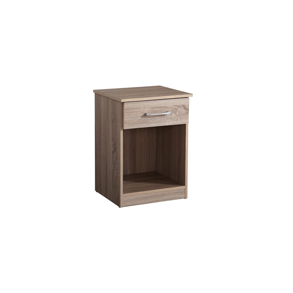 1-Drawer Sandalwood Nightstand with Open Shelf and Spacious Top, 24 Inch Easy Assembly Bedroom Side Table