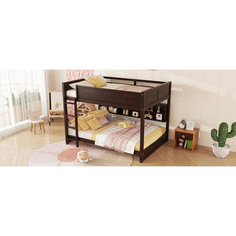 Roomfitters Queen Over Queen Bunk Bed with Storage Cabinets and Charging Station, Solid Pine Wood Bunk Bed