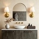 preview thumbnail 2 of 22, Rennnsan 1-Light Farmhouse Black/Gold Iron Wall Sconce with White Fabric Shade