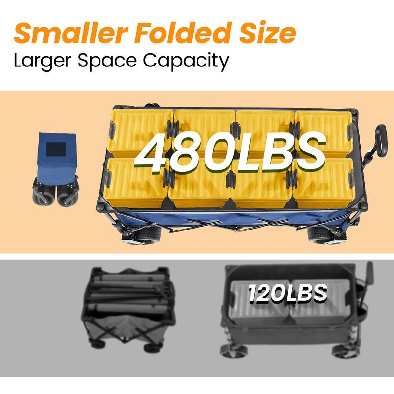 51"Extended Heavy-Duty Foldable Utility Wagon,480lbs,Patented Ultra-Stable Frame,1:6 Space-Saving Fold,Portable and Collapsible