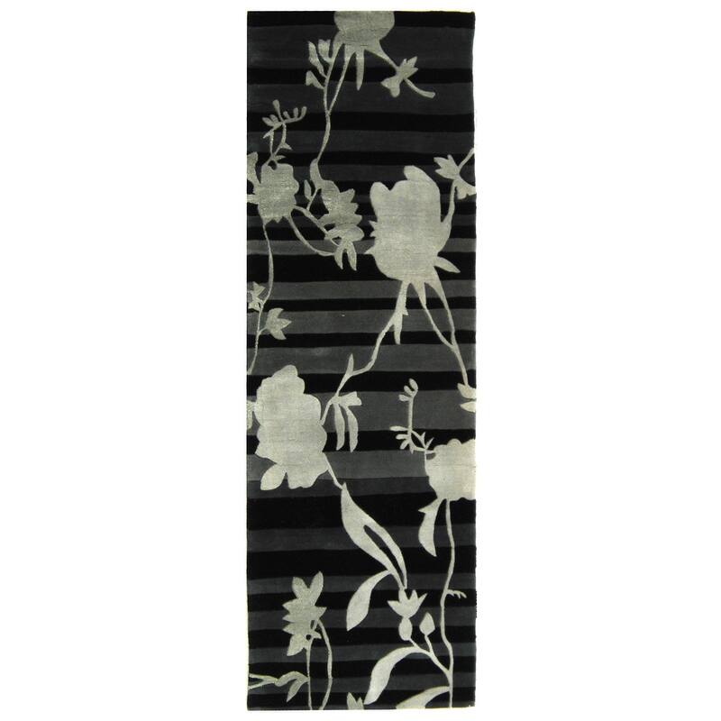 SAFAVIEH Handmade Rodeo Drive Altynai Mid-Century Modern Abstract Wool Rug - 2'6" x 10' Runner - Black/Grey - Runner