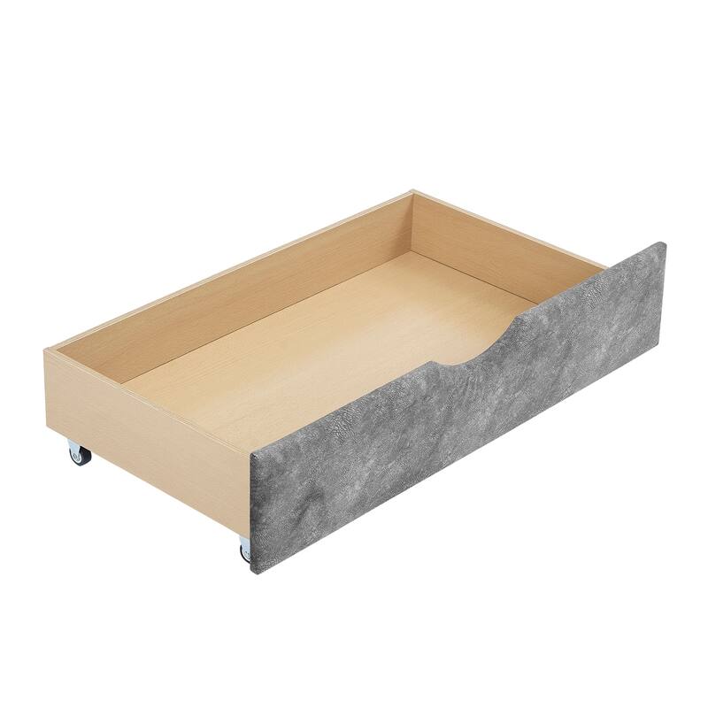 Roomfitters Twin/Full/Queen Upholstered Daybed with Tufted Backrest, Nailhead Trim and Underbed Storage Trundle, Grey