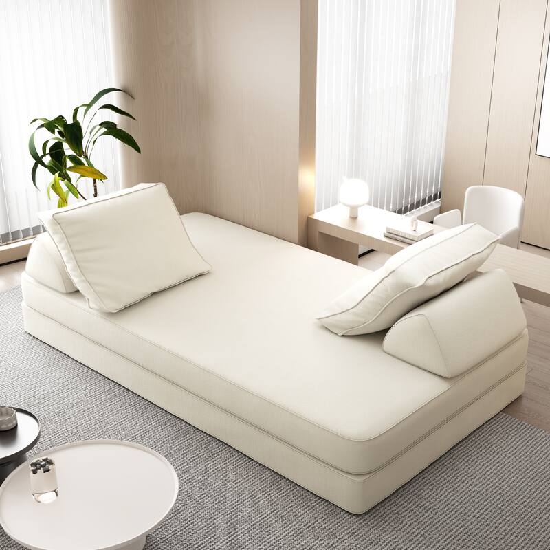 86.6" Convertible Loveseat Sofa Bed with Removable Backrests, Chenille Fabric Sleeper Sofa, Chaise Lounge, Floor Folding Couch
