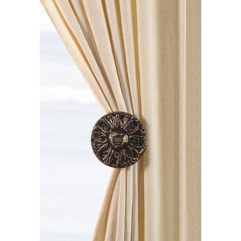 2 Pcs Curtain Holdback for Curtains Wall Mounted Metal Drapery Hook for Door Window Treatment(Round Medallion)- By Deco Window