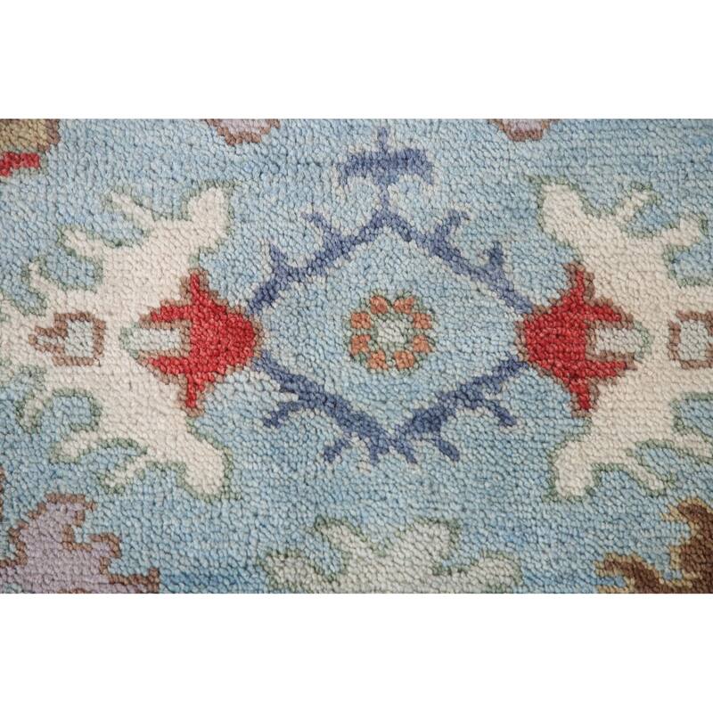 Light Blue Floral Oushak Area Rug Hand-Knotted Wool Carpet - 8'0"x 9'8"