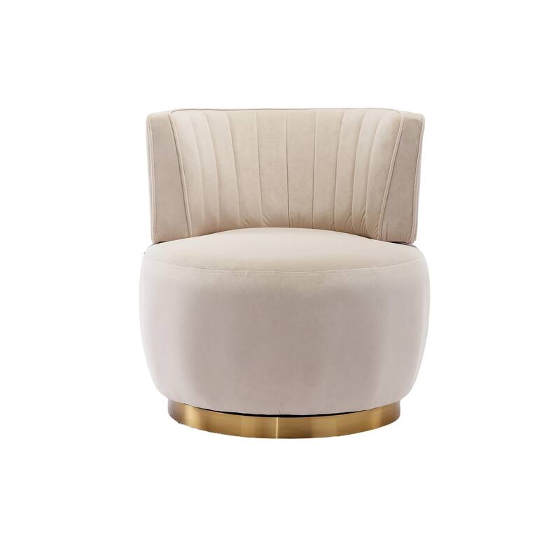 Swivel Barrel Chair, Comfy Velvet Upholstered Accent Sofa Chair, Leisure Club Chair with Shell-Shaped Back & Angled Armrests