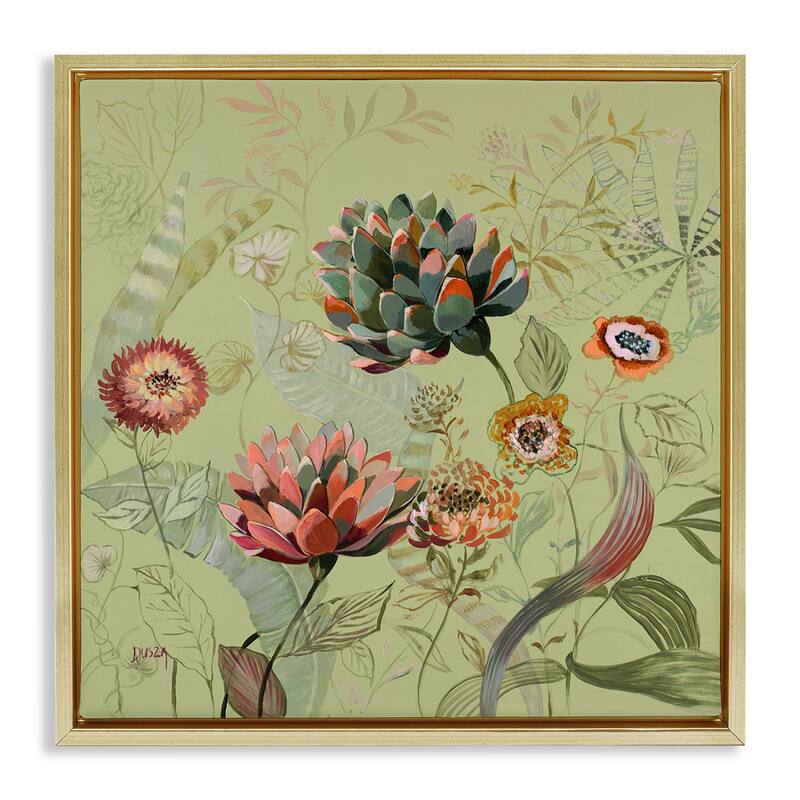 Stupell Traditional Vintage Foliage Framed Floater Canvas Wall Art Design By Dusza - 18 x 18 - Gold