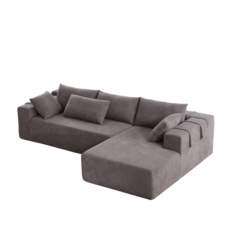 Corduroy Fabric 3-Seater Cloud Couch with 2 Movable Footrest,U Shaped Couch Set,Upholstered Deep Seat 2-Seat with 3 cushions