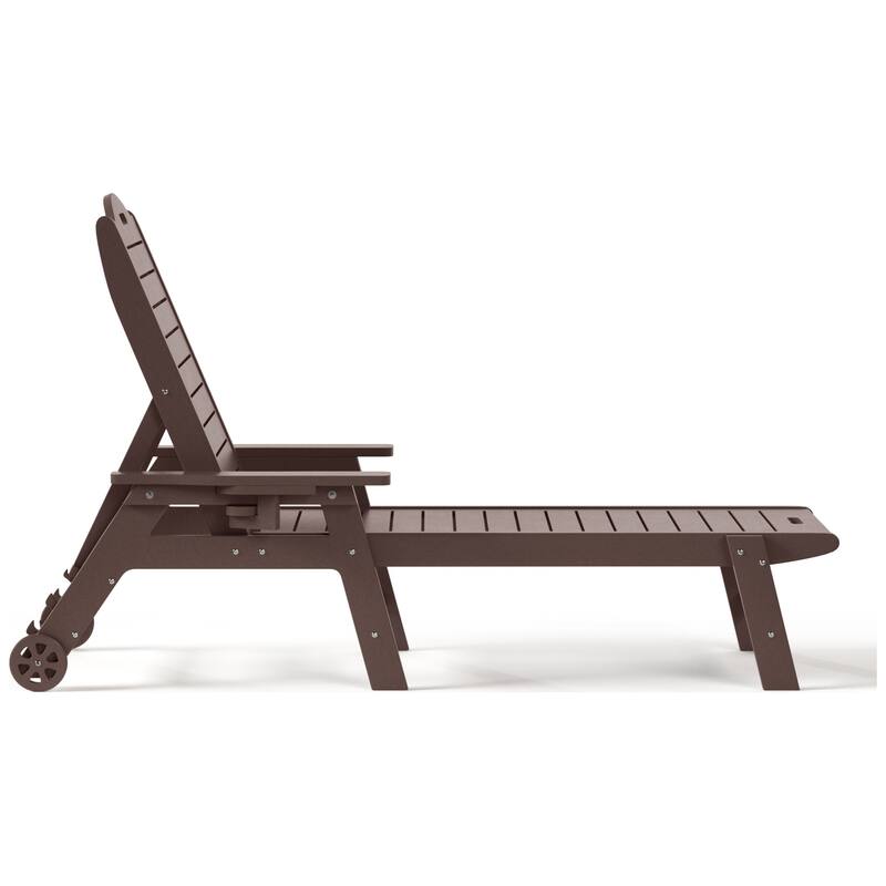 Brighton Outdoor Poly Reclining Chaise Lounge with Wheels & Cup Holder (Set of 2)