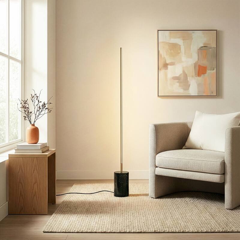 Totsa Sleek Gold LED Floor Lamp with Faux Marble Base