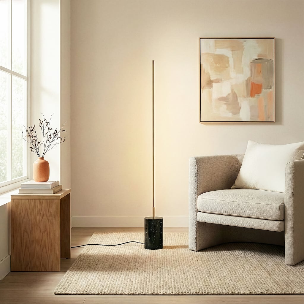 Totsa Sleek Gold LED Floor Lamp with Faux Marble Base