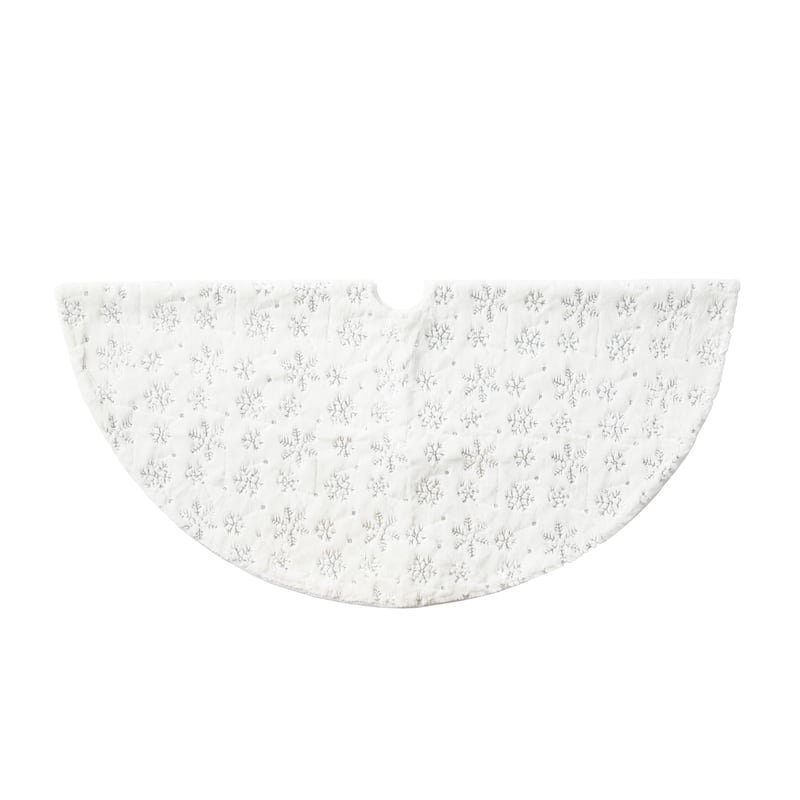 Glitzhome 48"D White Plush Glitter Snowflake Christmas Tree Skirt