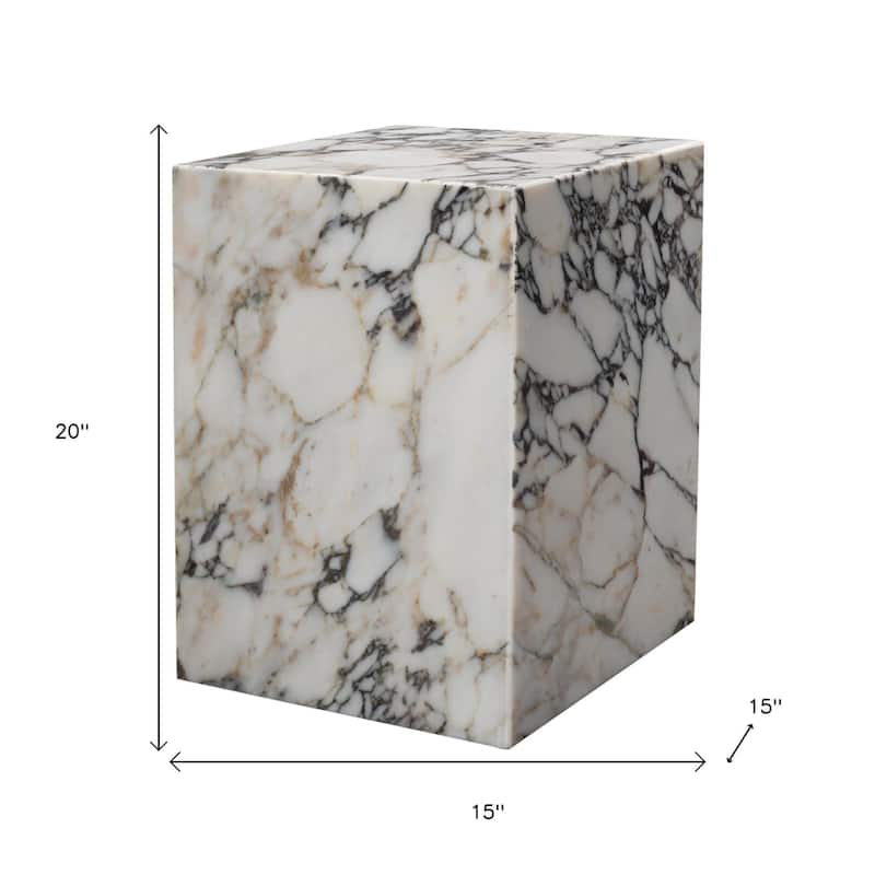 HomeRoots 20" Ivory Marble Square Block End Table - 15 in. x 20 in. x 15 in.