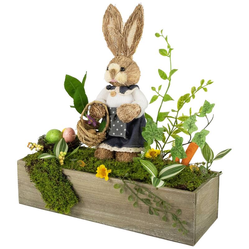 Boxed Garden Arrangement With Bunny Tabletop Easter Decoration 17.25"